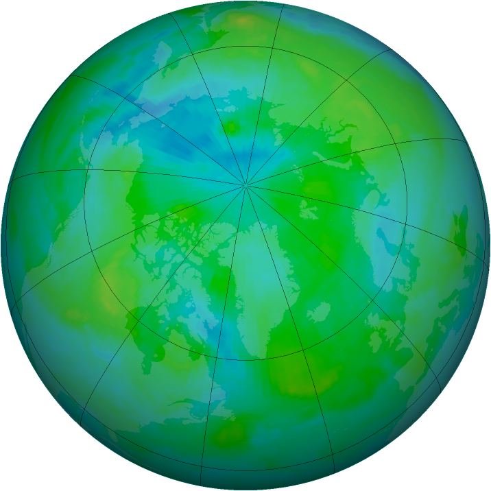Arctic ozone map for 21 August 1996